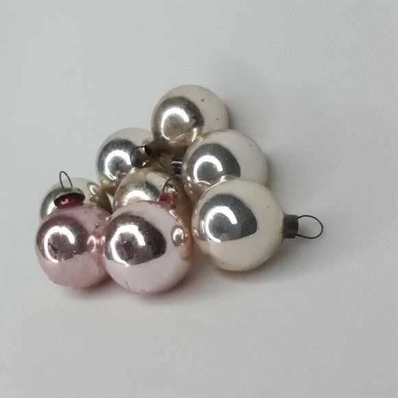 MCM Christmas Ornament Set Of 8 Feather Tree Silver Pink Glass Shiny Brite 1950s - Picture 4 of 7